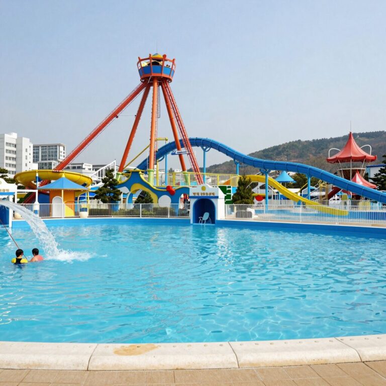 장성 함동수상레저타운 워터파크 전경과 놀이기구