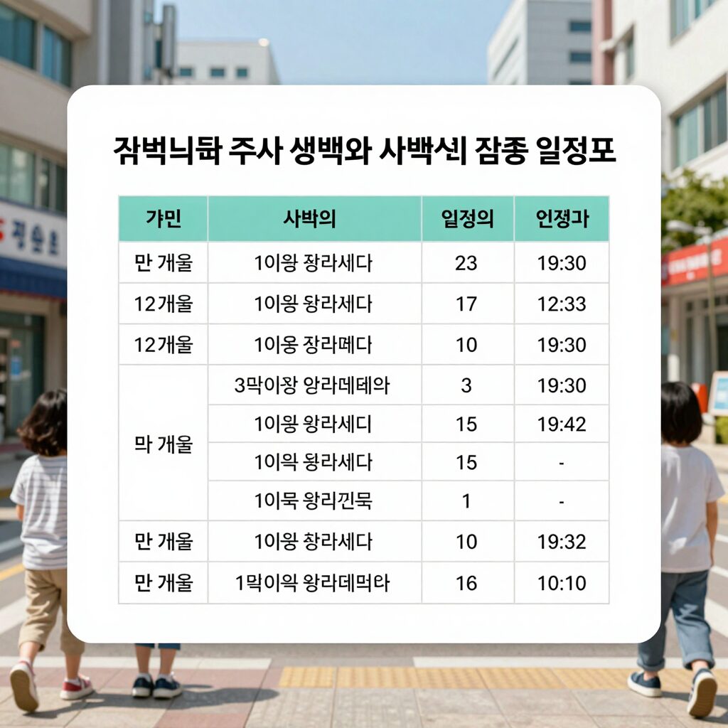 일본뇌염 주사 생백신과 사백신의 접종 일정표, 생후 12개월부터 만 12세까지의 차트