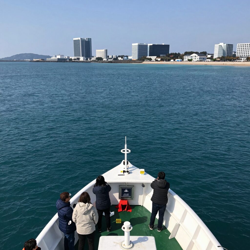 제주도 호핑투어 보트 위에서 바라본 푸른 바다 풍경