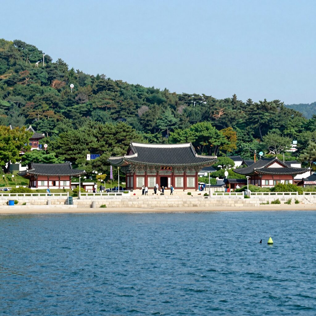 정약용 다산초당 강진 여행 코스 전경 강진만 바다와 초록 숲이 어우러진 풍경