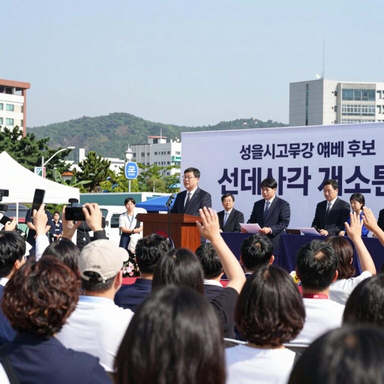 정근식 서울시교육감 예비후보 선거사무소 개소식 현장, 많은 인파와 함께 후보가 연설 중인 모습