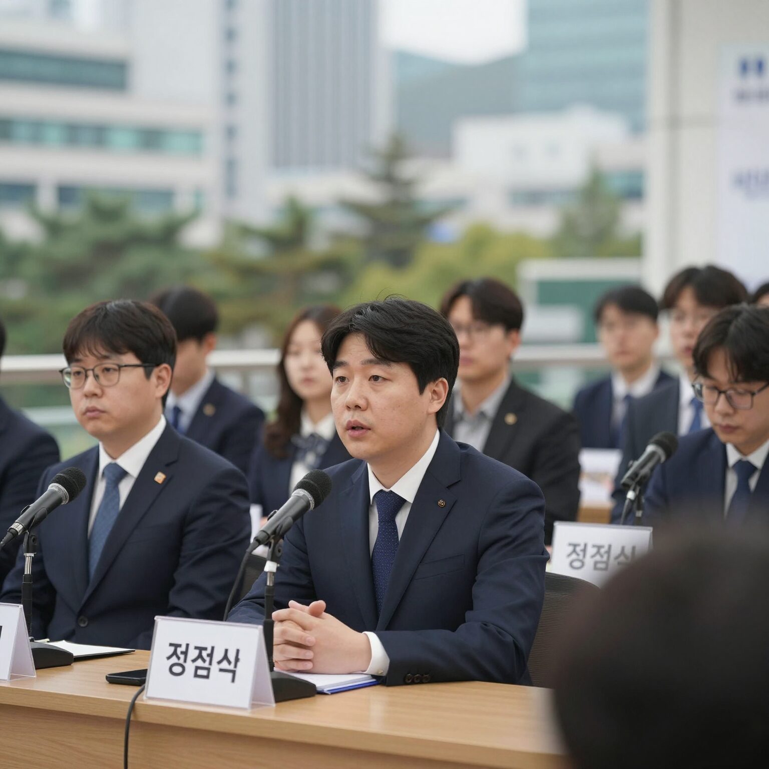 정점식 의원이 기자회견 중 발언하는 모습. 지역민 폄하 논란의 중심에 서 있다.