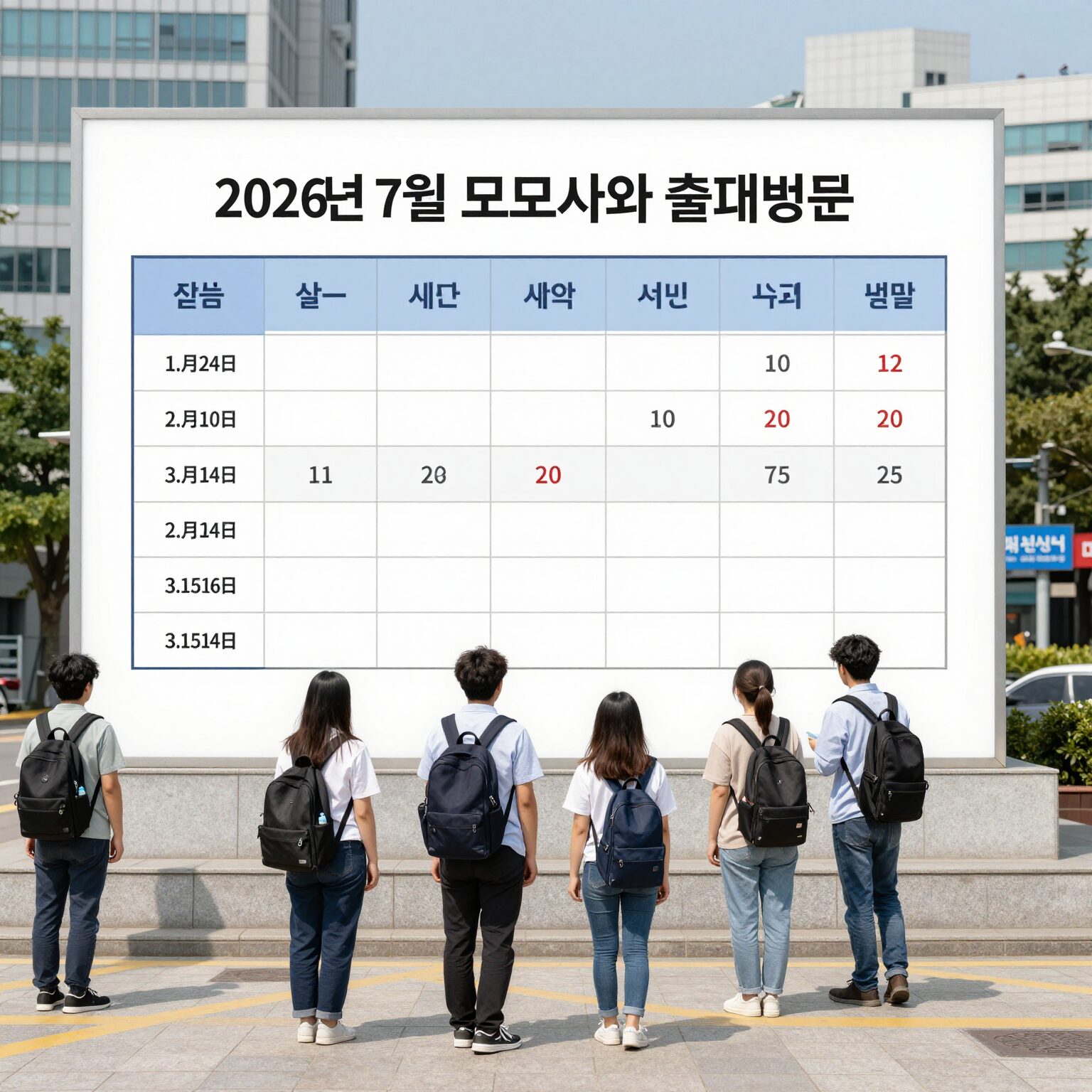 2026년 7월 모의고사 시간표와 출제범위