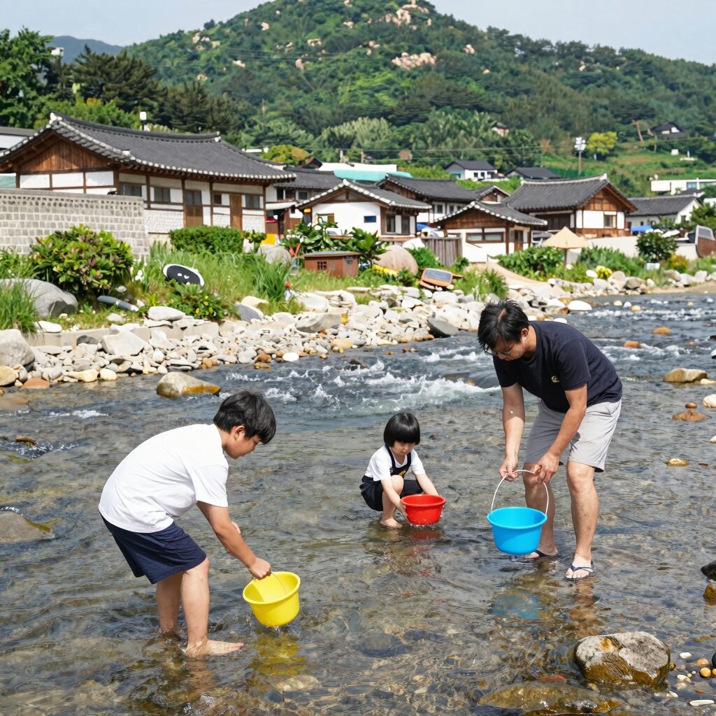 전라도 진안 마조마을 계곡 평상 물놀이 모습