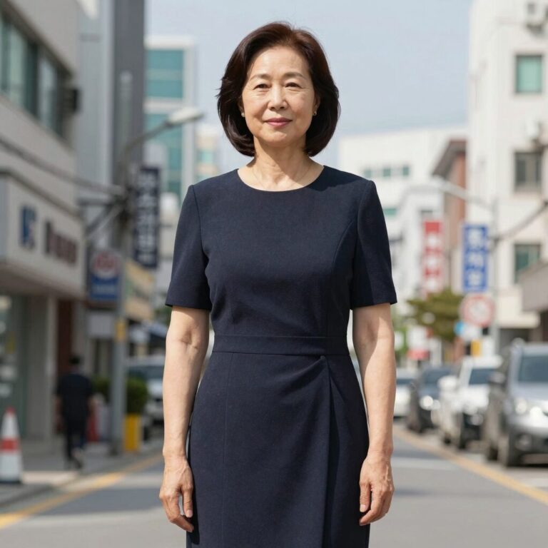 중년 여성 플리츠 원피스 우아한 실루엣