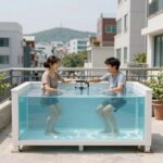 미니 풀장으로 여름 더위 탈출하는 법 여름철 베란다에 설치한 프레임 미니 풀장 모습
