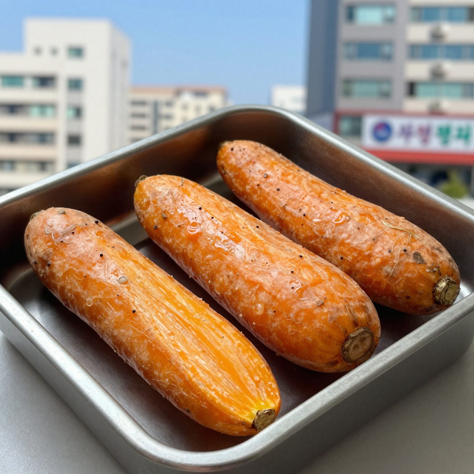 전자레인지로 찐 미니 단호박이 파근파근하게 익은 모습