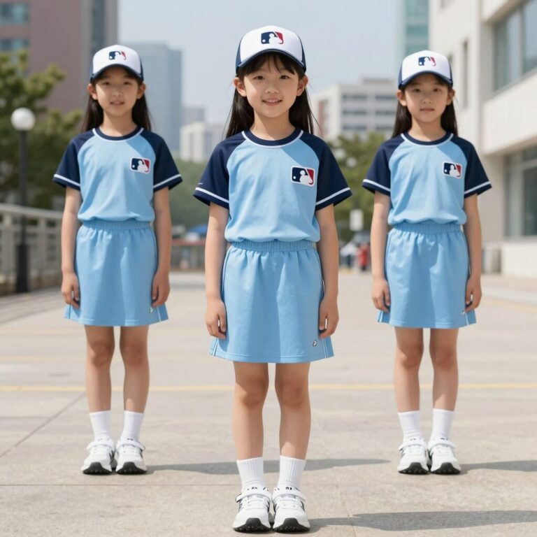 MLB키즈 여아 래쉬가드 스커트 세트 스포티브 카라형 라이트블루 컬러