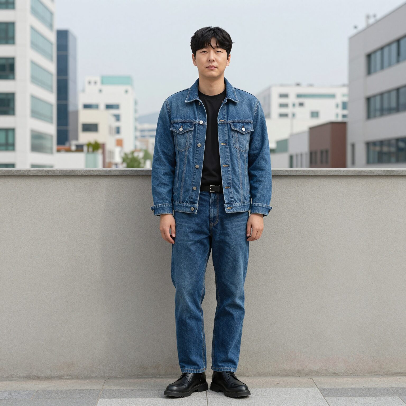 모이에토이 느베르메르 41 블랙 카페에서 착용한 모습, 데님과 매치한 데일리룩