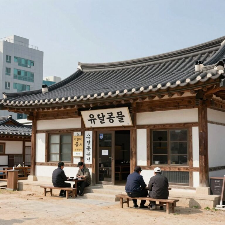 목포 유달콩물 본점 외관과 콩국수 그릇