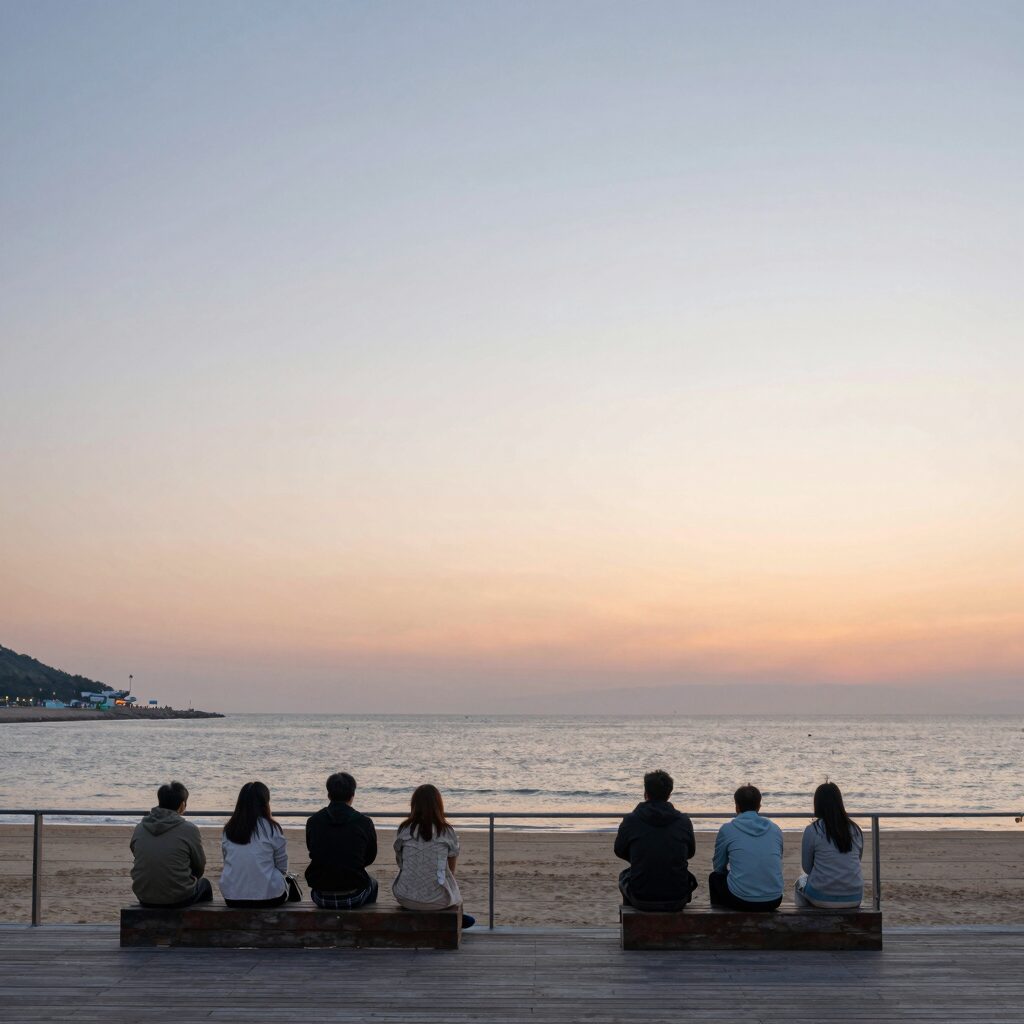 몽산포 해수욕장 펜션 테라스에서 바라본 서해 일몰 풍경
