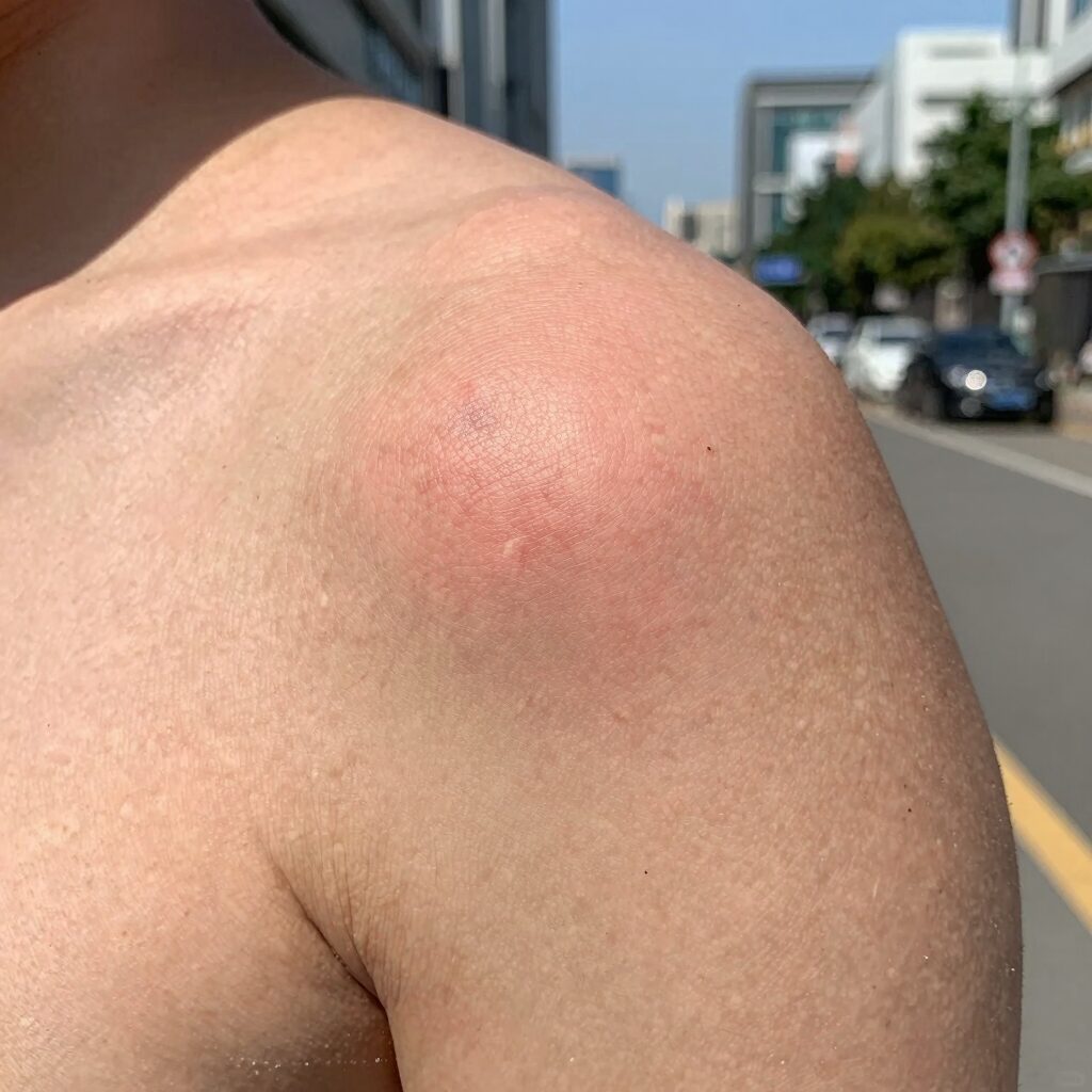 모기 물린 부위에 염증이 생겨 붉게 부어오른 피부 모습