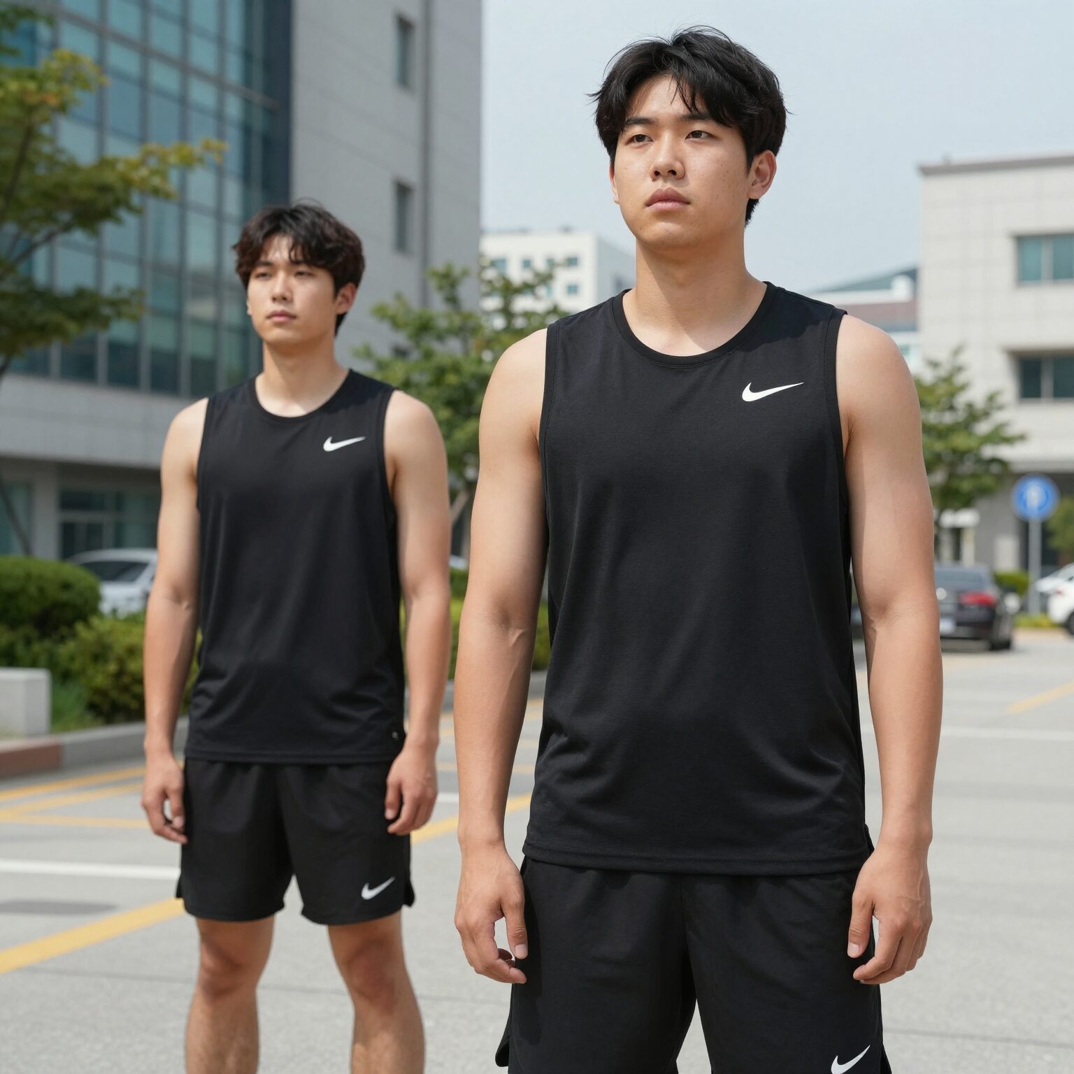 나이키 민소매 래쉬가드 블랙 착용 모습