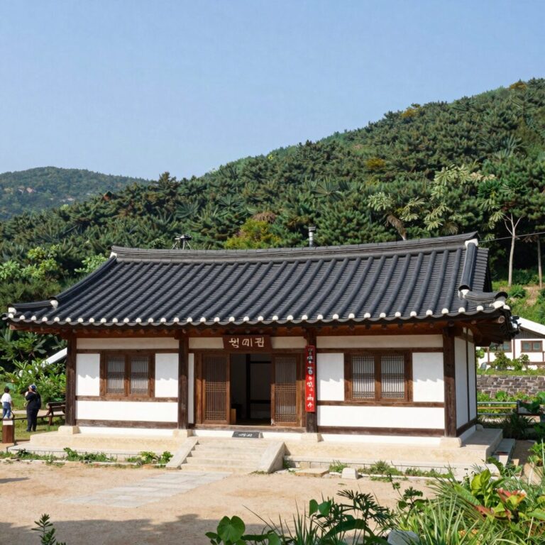 영덕 옥계계곡 초록별펜션 외관과 주변 산세