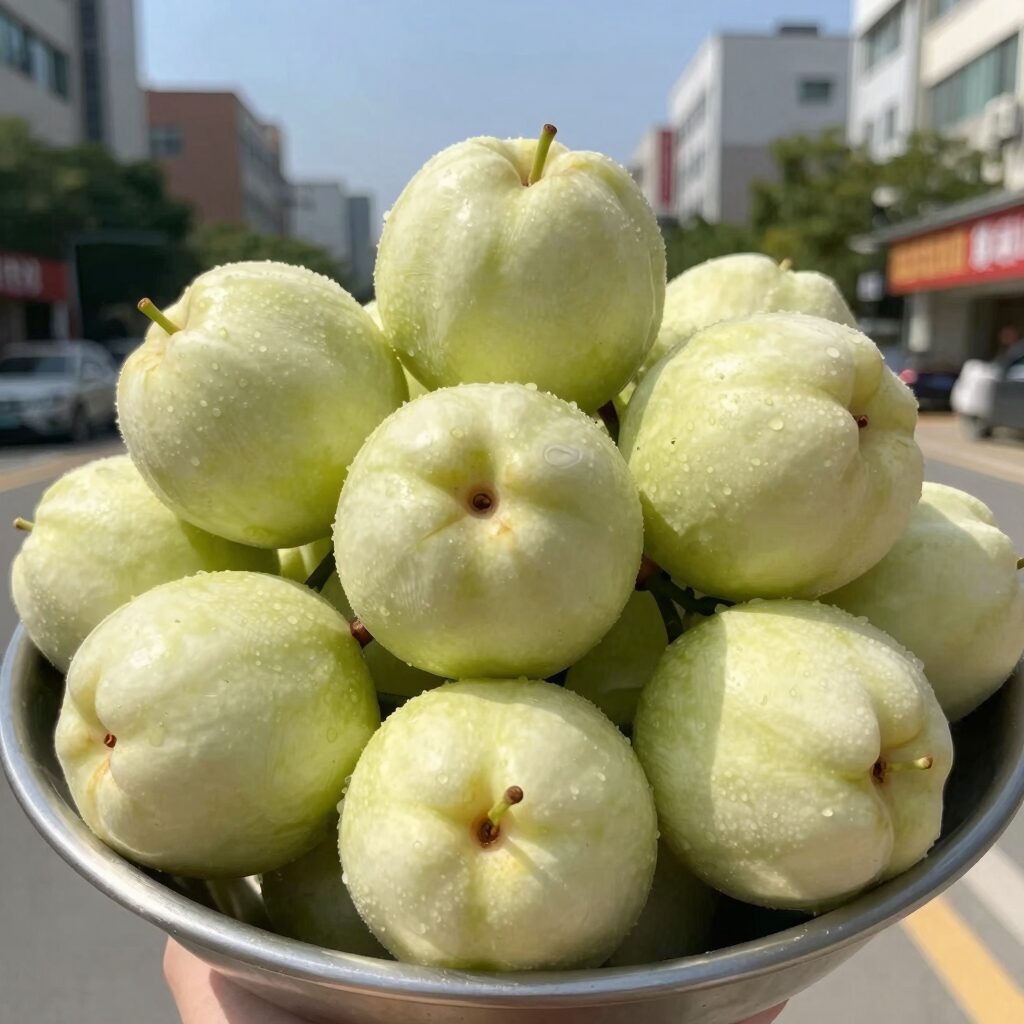 싱싱한 복숭아 여러 개가 그릇에 담겨 있는 모습, 여름 제철 과일의 신선함을 강조