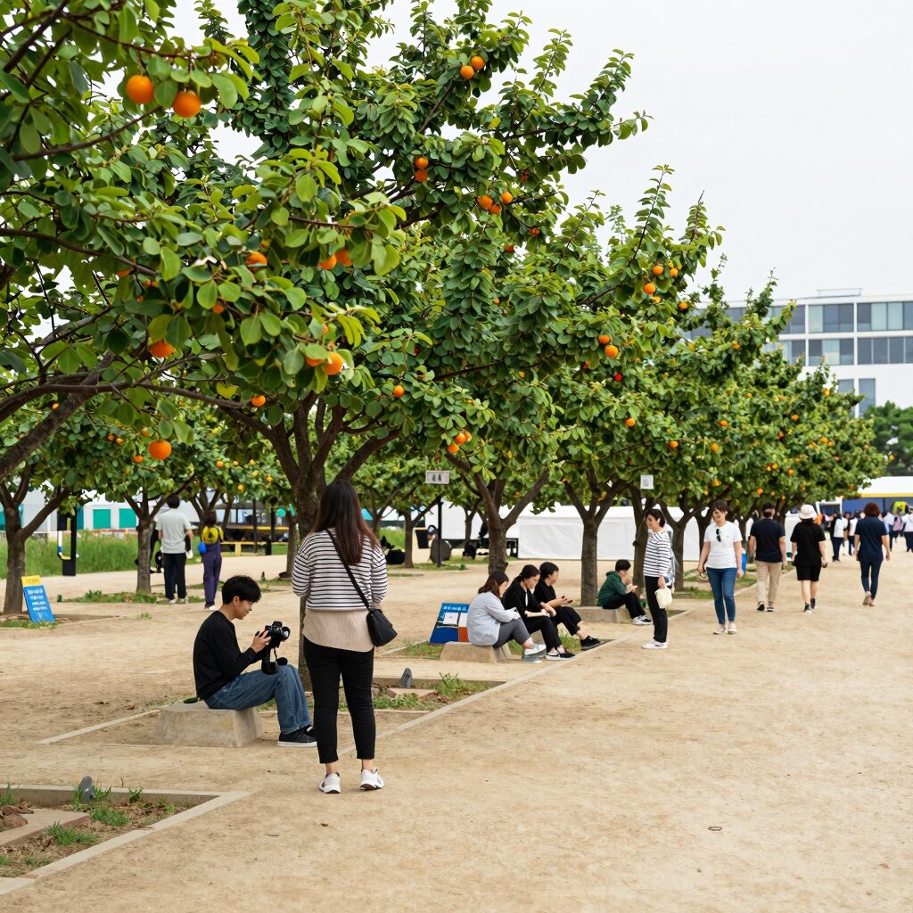조치원 복숭아축제 도도리파크 복숭아 나무와 체험존 전경