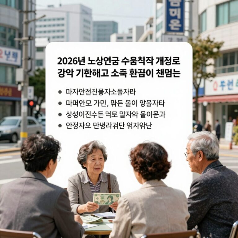 2026년 노령연금 수급자격 개정으로 감액 기준이 완화되고 소급 환급이 시행되는 내용을 설명하는 인포그래픽