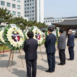 근조화환과 함께 정치적 예우를 상징하는 이미지