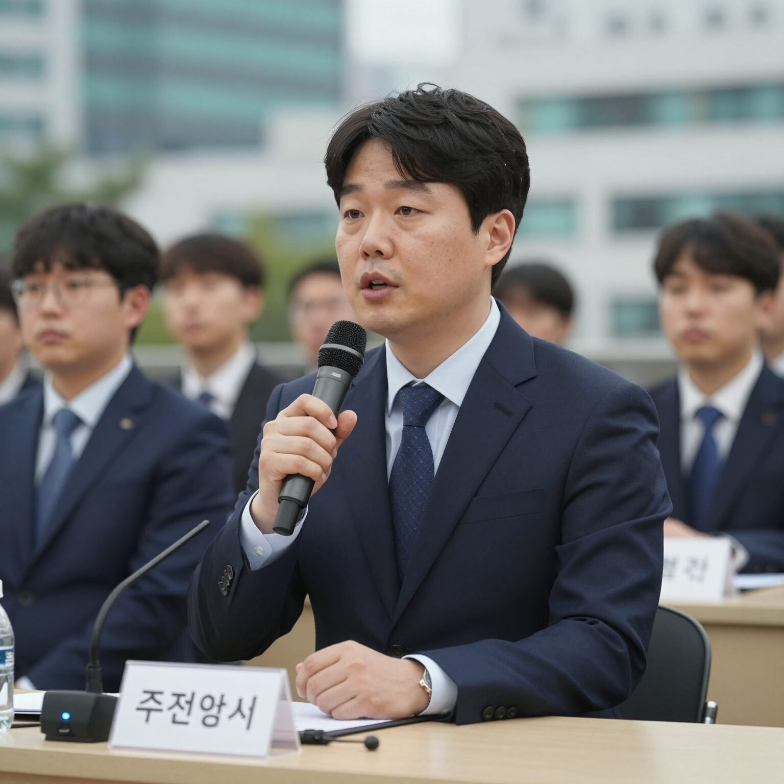 주현철 대변인이 기자회견에서 발언하고 있는 모습