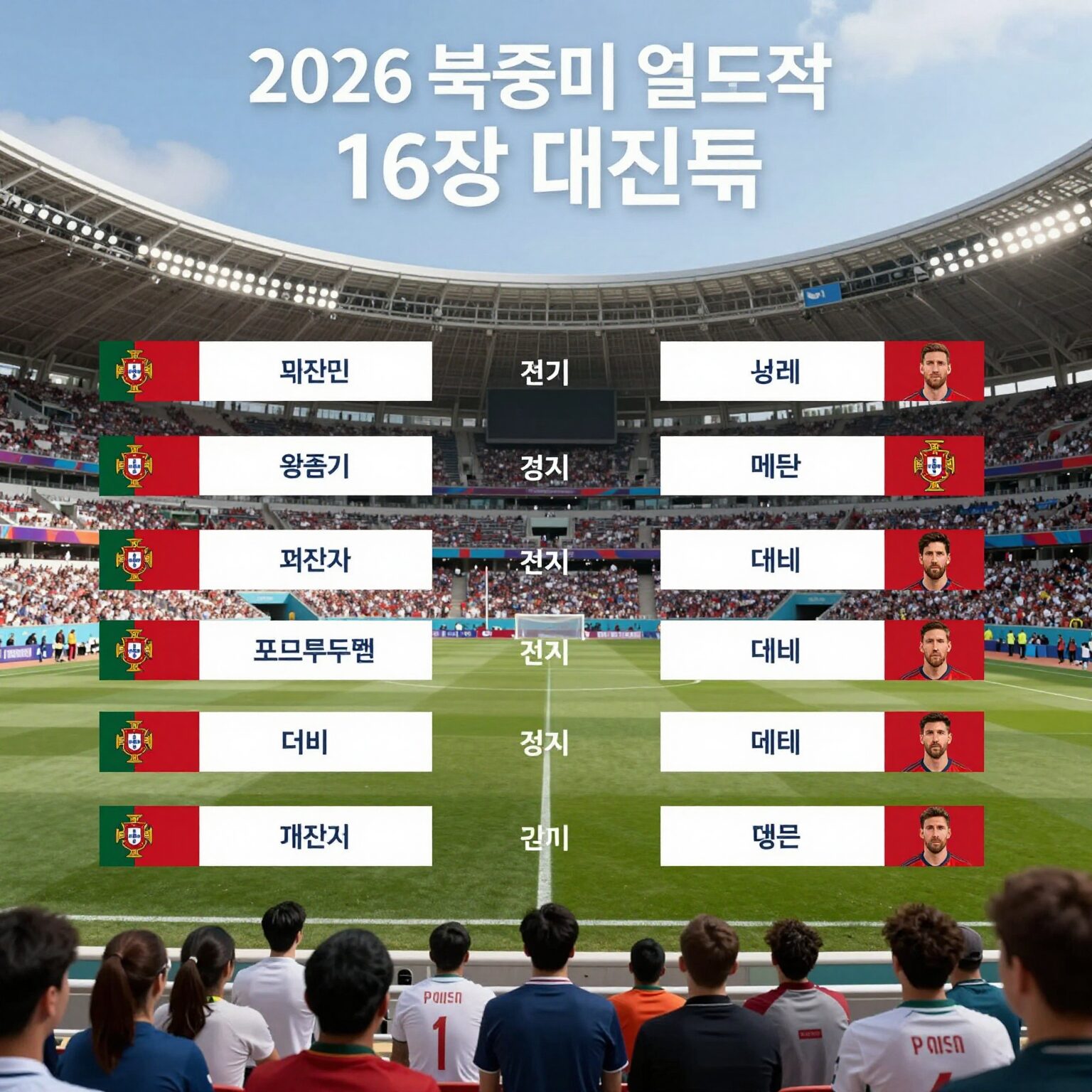 2026 북중미 월드컵 16강 대진표와 경기 시간표, 스페인 포르투갈 더비와 메시 호날두 결승 가능성 강조