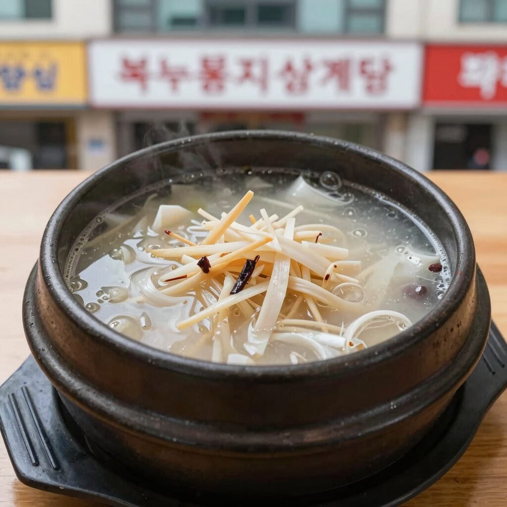 세종시 삼계탕 맛집 복누룽지삼계탕의 누룽지가 올려진 삼계탕 그릇