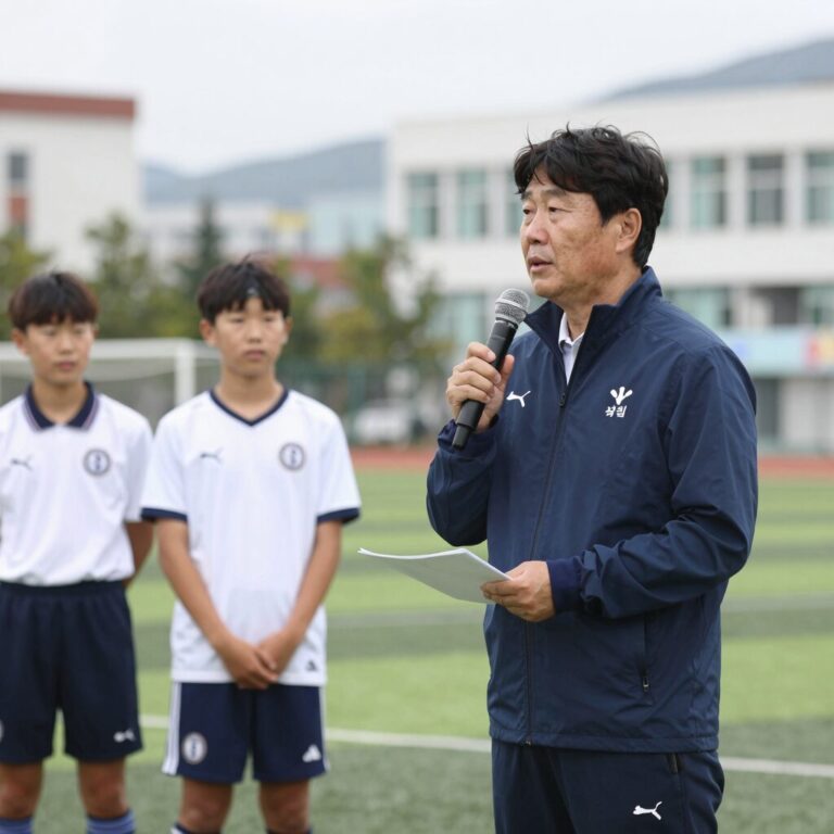 서강일 전북축구협회장이 유소년 축구 행사에서 발언하고 있는 사진