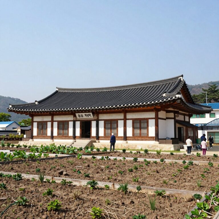 송계계곡 반가반가펜션 외관과 텃밭 전경