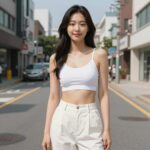 여자 나시 여름 필수템 브라캐미솔 후기 여름 브라캐미솔을 활용한 시원한 코디, 화이트 브라캐미솔과 와이드 팬츠 조합