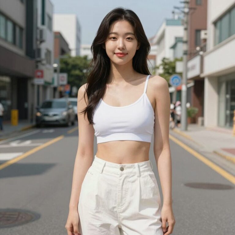 여름 브라캐미솔을 활용한 시원한 코디, 화이트 브라캐미솔과 와이드 팬츠 조합