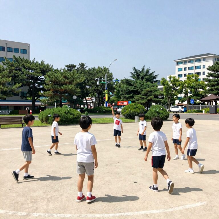 햇살 아래 아이들이 동요를 부르는 여름 풍경 사진