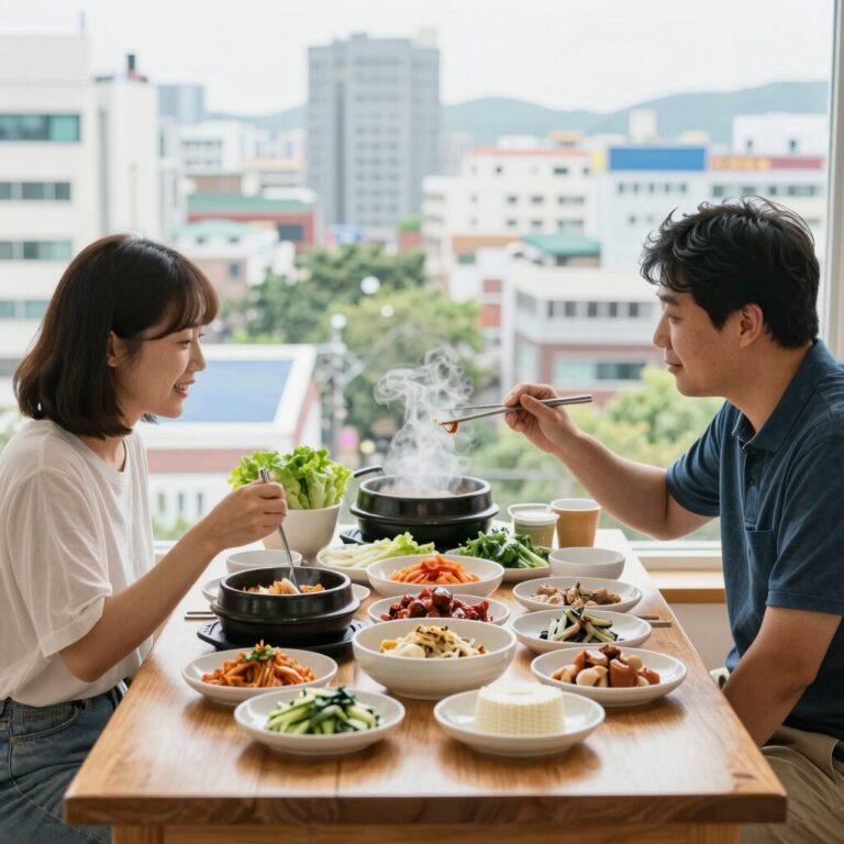 여름철 다양한 음식이 차려진 테이블 사진
