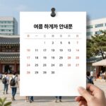 여름 하계휴가 안내문 작성법과 실제 양식 여름 하계휴가 안내문 샘플 이미지. 달력과 휴가 일정이 표시된 깔끔한 디자인의 안내문 예시
