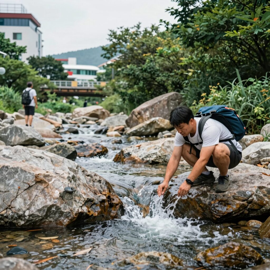 여름 계곡산행지 대표 사진 시원한 계곡 물줄기와 등산객