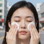 얼굴 땀 억제제 스웨트롤 패드 사용 후기 스웨트롤 패드를 얼굴에 바르는 과정, 인중과 이마 부위 집중 도포
