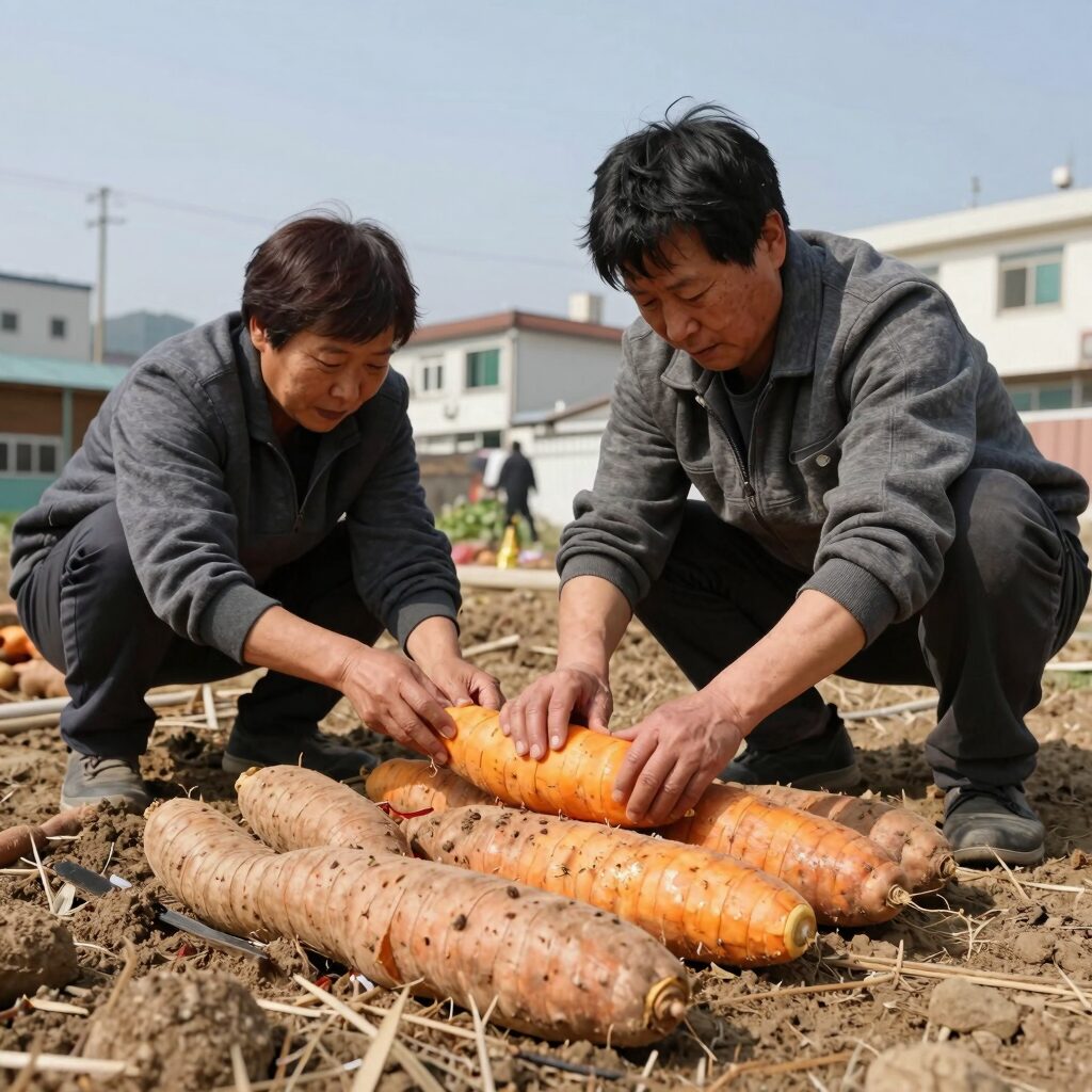 손질한 고구마순을 데치는 과정