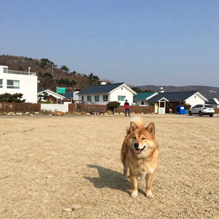 태안 애견동반 펜션 전경과 반려견