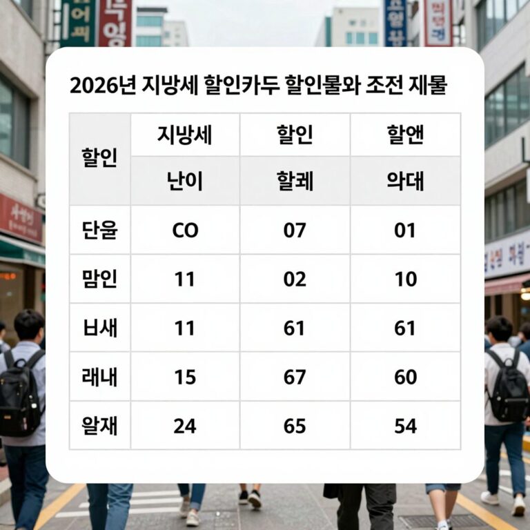 2026년 지방세 할인카드 할인율과 조건 비교 표