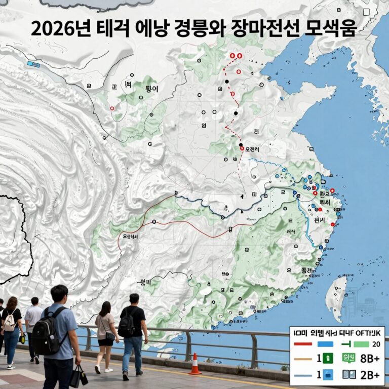 2026년 태풍 예상 경로와 장마전선 모식도