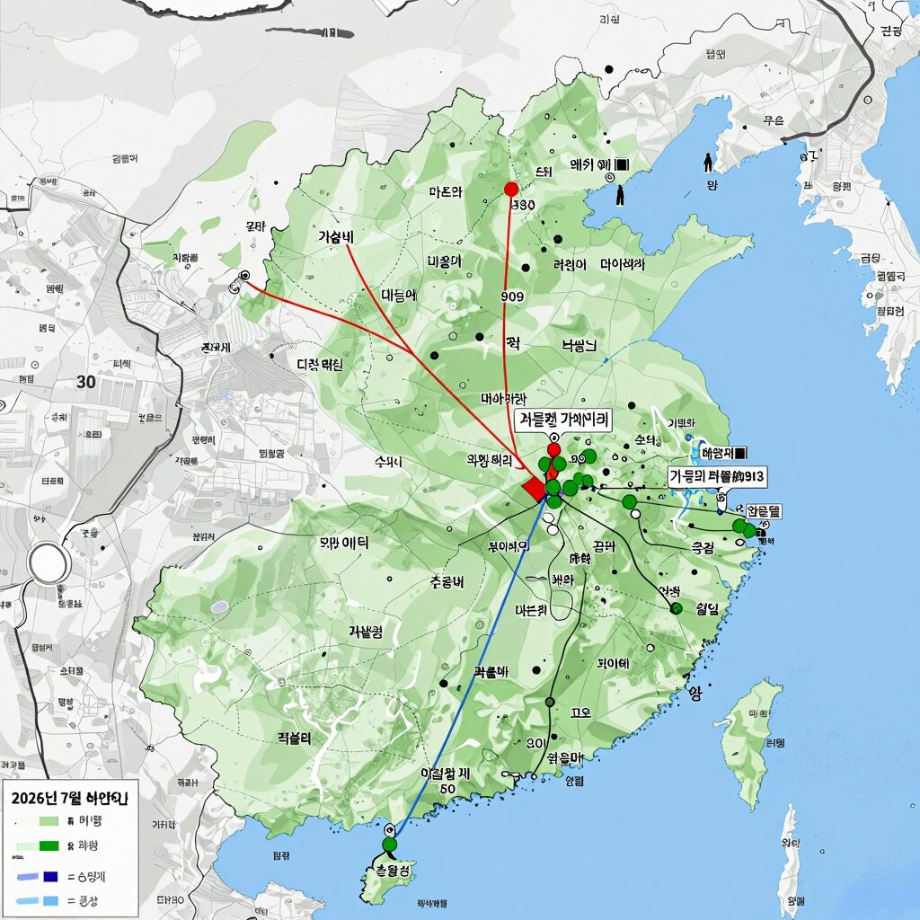 2026년 7월 8일 기상청 태풍 바비와 마이삭의 예상 경로가 표시된 지도