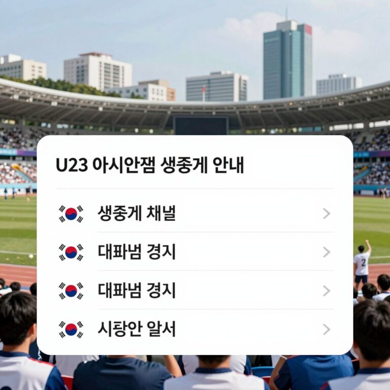 U23 아시안컵 생중계 채널 안내 이미지 - 한국 대표팀 경기 일정과 시청 방법