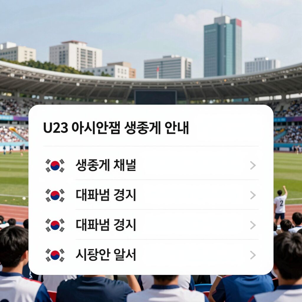 U23 아시안컵 생중계 채널 안내 이미지 - 한국 대표팀 경기 일정과 시청 방법