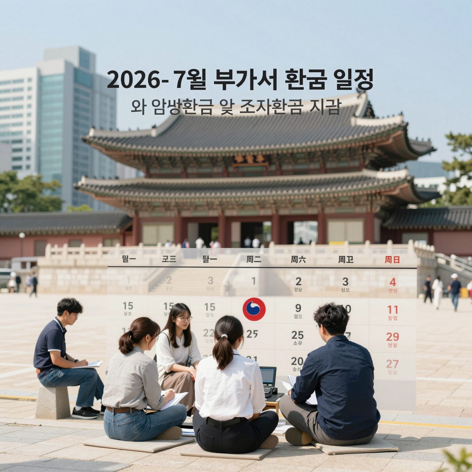2026년 7월 부가세 환급 일정과 일반환급 및 조기환급 지급 시기를 설명하는 달력 이미지