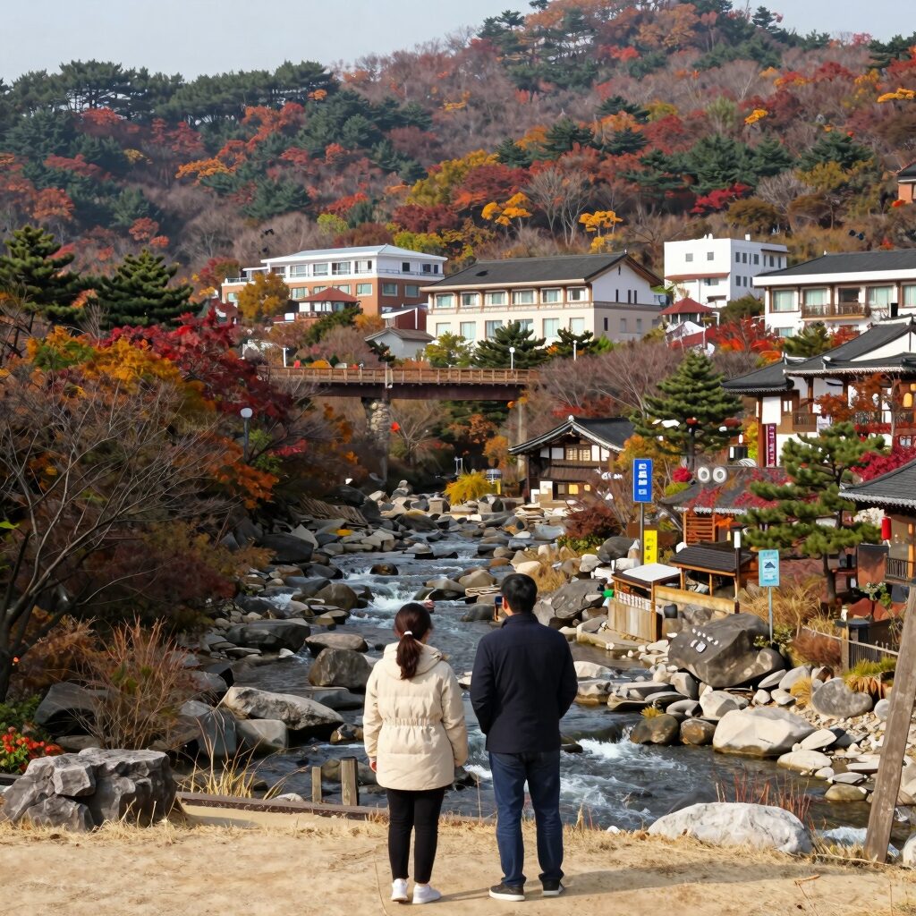 왕피천힐링팜에서 바라본 계곡과 단풍 풍경