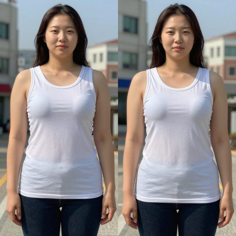여성 5부 반바지 인견 면 스판 소재별 비교 착용샷