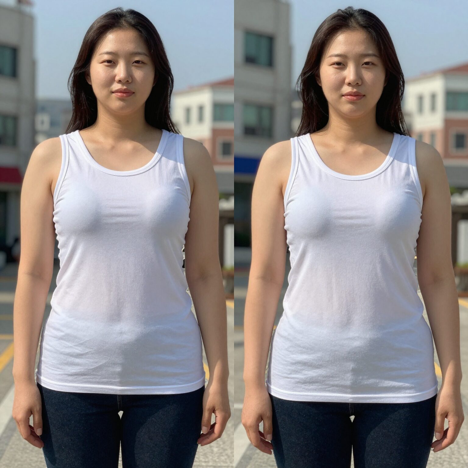 여성 5부 반바지 인견 면 스판 소재별 비교 착용샷