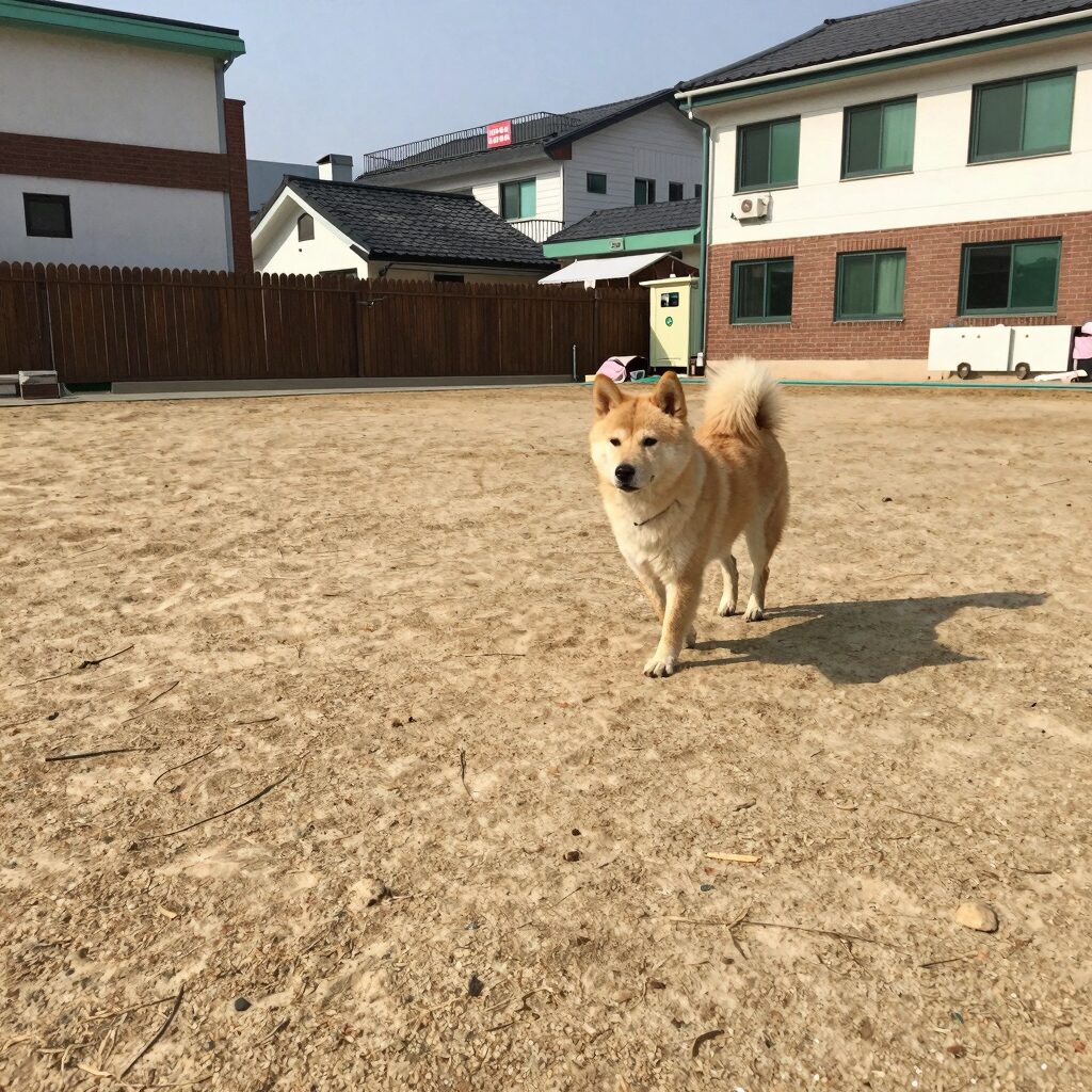 양양 애견동반 펜션 마당에서 노는 강아지