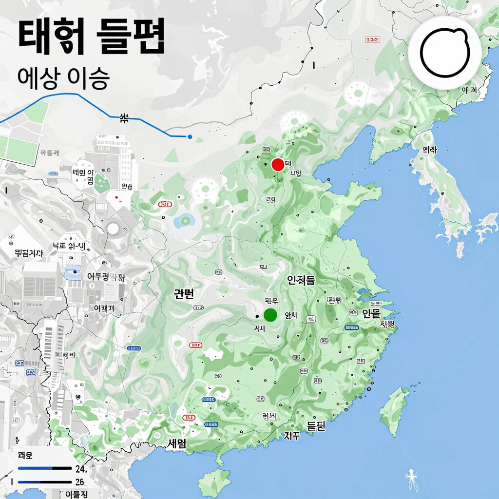 태풍 돌핀 현재 위치와 예상 이동 경로를 보여주는 일기예보 화면