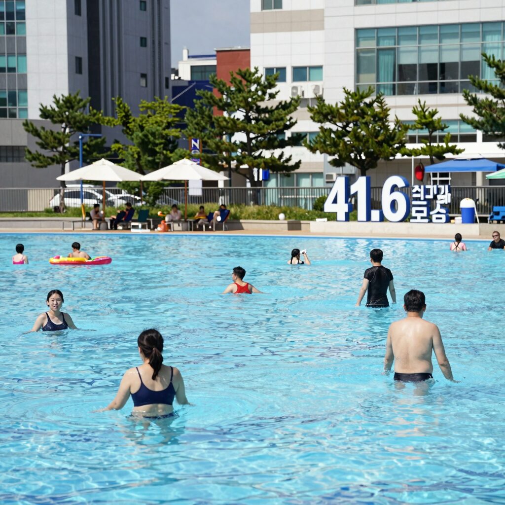 경남 양산 최고기온 41.6도를 기록한 날 한낮 더위에 시민들이 물놀이하며 더위를 식히는 모습