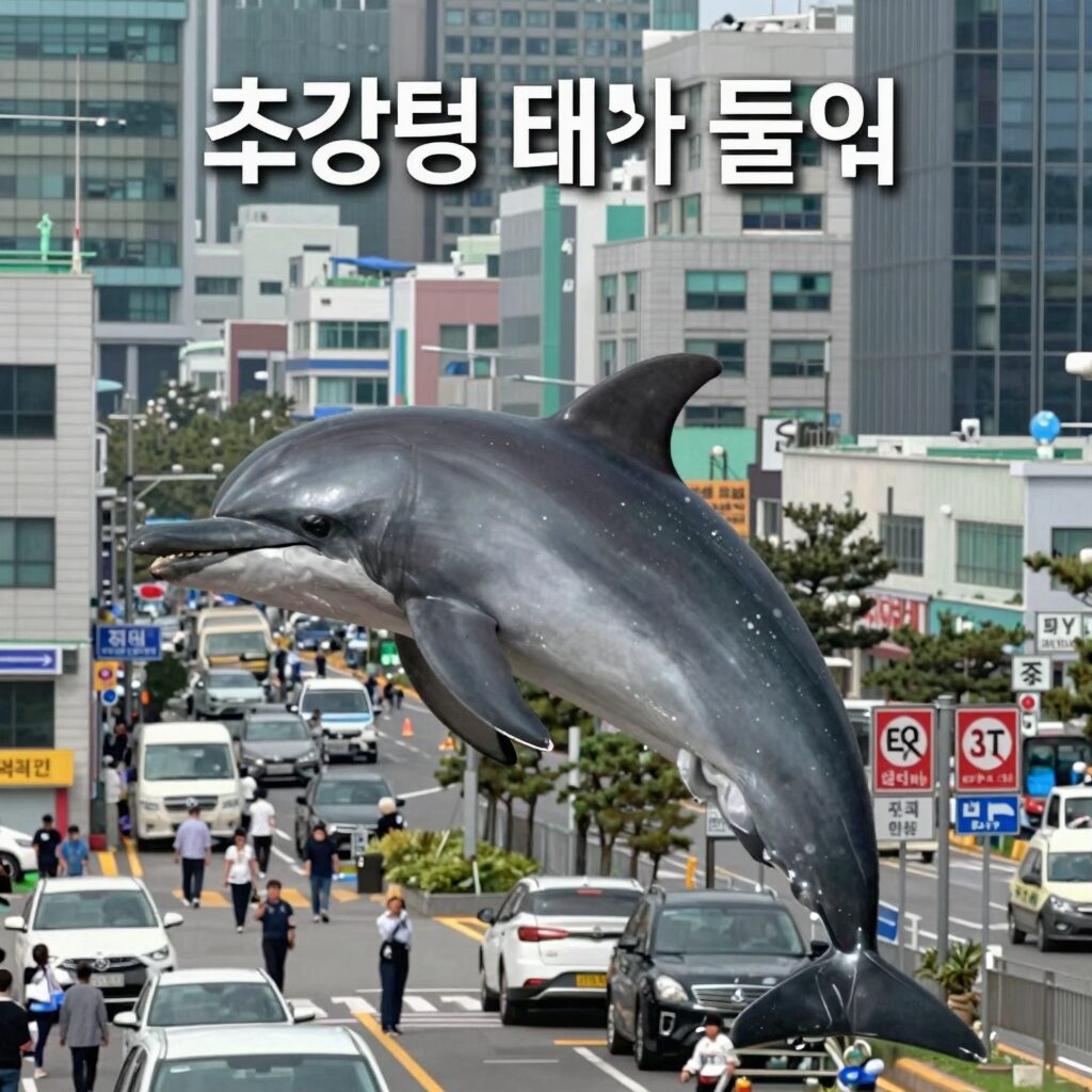 초강력 태풍 돌핀의 현재 위치와 예상 이동 방향을 나타낸 위성 사진